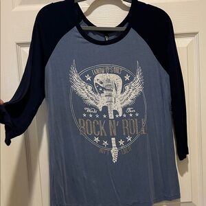 Electric Pink Rock N' Roll Raglan Shirt Blue Black Silver White Soft Stretchy XL